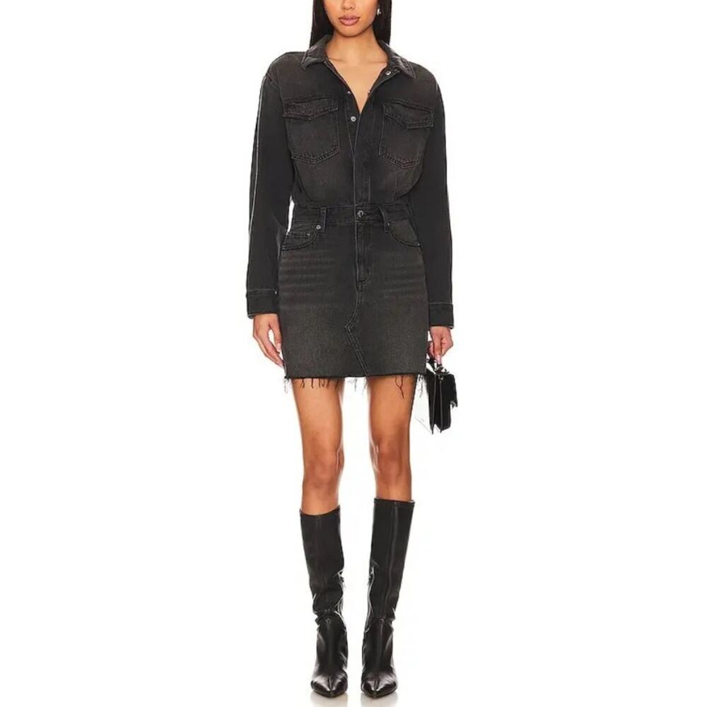 pistola Washed Black Denim Mini Shirt Dress